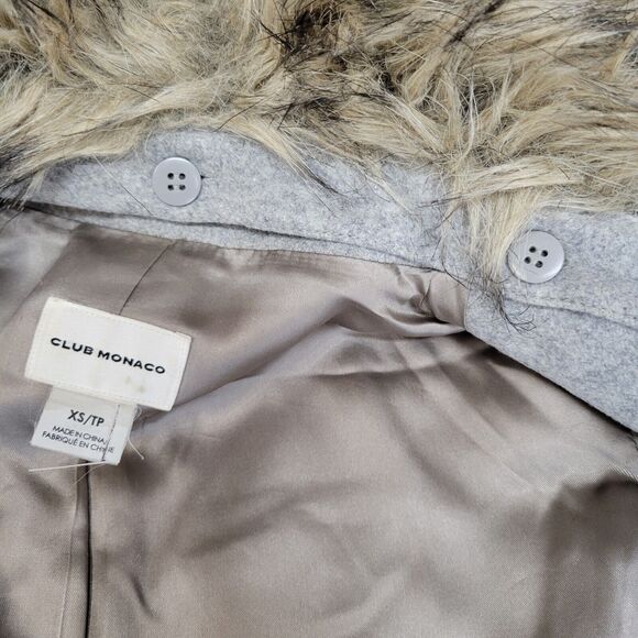 Club Monaco Winter Coat Size XS Reva Gray Wool Blend Detachable Faux Fur Trim - Picture 11 of 11